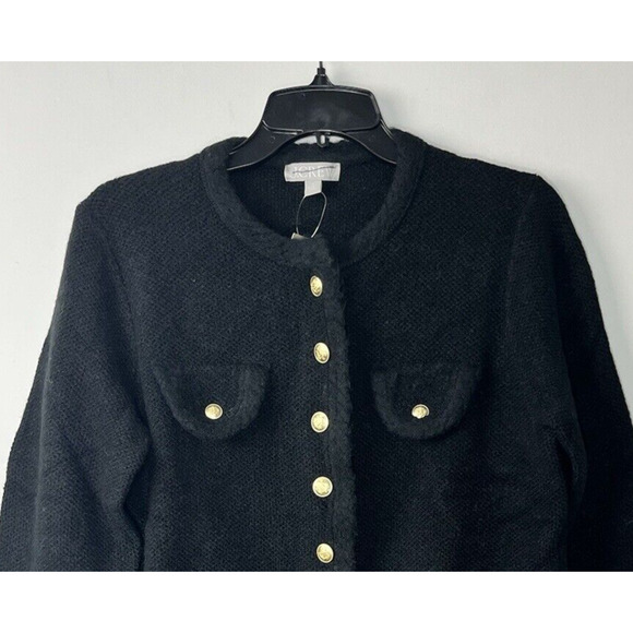 J Crew Textured Sweater Lady Jacket Small Black Gold Relaxed Classic Old Money - Picture 3 of 9
